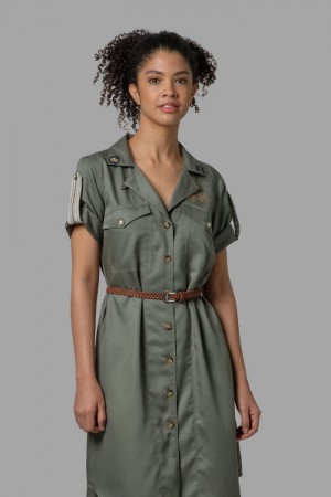 Olive La Martina Regular-fit Synthetic Fibre Women Shirt Dress USA | TAU-5609