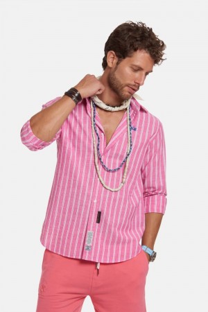 Pink / White La Martina Regular-fit 100% Cotton Men Shirts USA | UVJ-1628