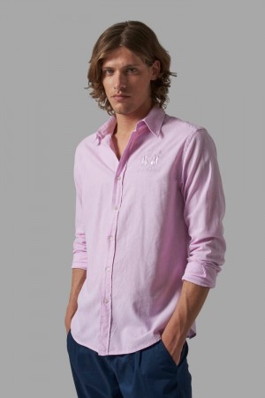 Purple La Martina Slim-fit Linen-blend Men Shirts USA | MCY-3253