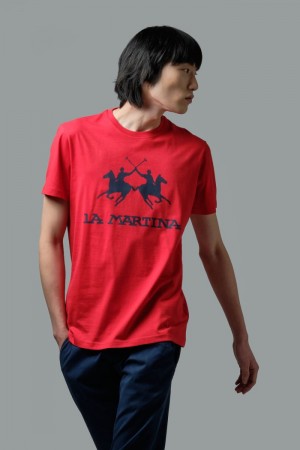 Red La Martina Regular-fit Cotton Men T Shirts USA | NAU-4123