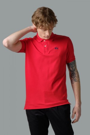 Red La Martina Slim-fit Stretch Piqué Men Polo Shirt USA | DBR-8311