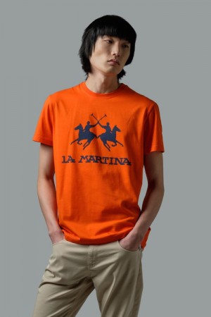 Red Orange La Martina Regular-fit Cotton Men T Shirts USA | WCM-7453