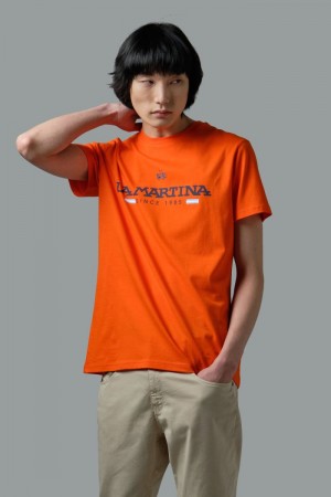 Red Orange La Martina Regular-fit Cotton Men T Shirts USA | ULX-6876