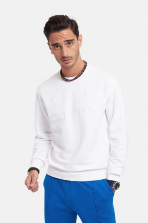 White La Martina Regular-fit Brushed Cotton Men Sweatshirt USA | VYP-7580