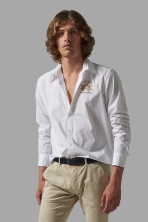 White La Martina Regular-fit Cotton Men Shirts USA | DKL-3811