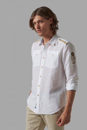 White La Martina Regular-fit Linen-blend Men Shirts USA | QYR-9908