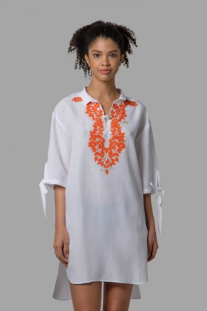 White La Martina Regular-fit Linen-blend Women Kaftan USA | HDR-9190