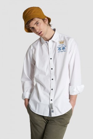 White La Martina Regular-fit Stretch Cotton Men Shirts USA | QQD-6860