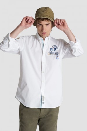 White La Martina Regular-fit Stretch Cotton Men Shirts USA | GIW-4432