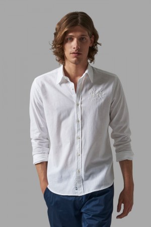 White La Martina Slim-fit Linen-blend Men Shirts USA | FAX-9137