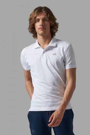 White La Martina Slim-fit Men Polo Shirt USA | CPT-6996