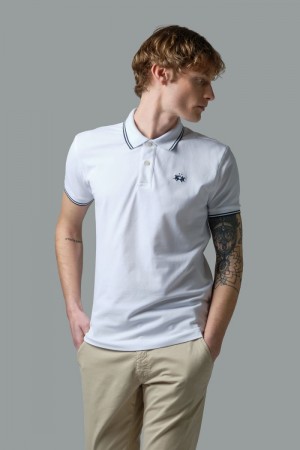 White La Martina Slim-fit Stretch Piqué Men Polo Shirt USA | RMJ-6225