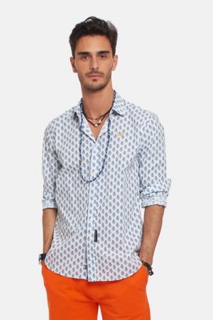 White / Blue La Martina Slim-fit Poplin Men Shirts USA | CSU-2283