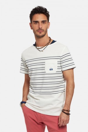 White / Navy La Martina Regular-fit Cotton Men T Shirts USA | WQT-3576