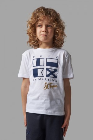 White / Royal La Martina Classic Cotton Kids T Shirts USA | RGV-0411