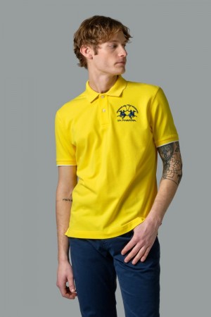 Yellow La Martina Short-sleeved Regular Fit Men Polo Shirt USA | AEN-0566