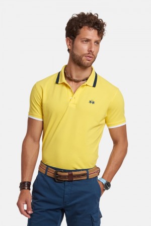 Yellow La Martina Slim-fit Stretch Piqué Men Polo Shirt USA | OXF-2804