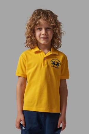 Yellow / White La Martina Classic Cotton Kids Polo Shirt USA | RMZ-1330