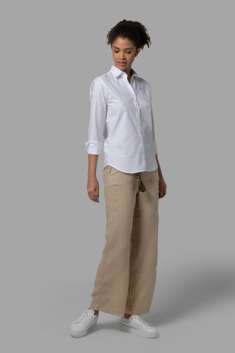 Beige La Martina Regular-fit 100% Linen Women Trousers USA | SHR-2436