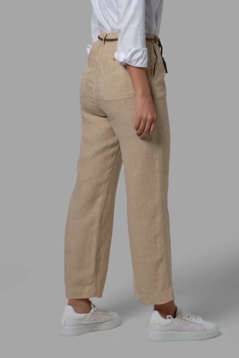 Beige La Martina Regular-fit 100% Linen Women Trousers USA | SHR-2436