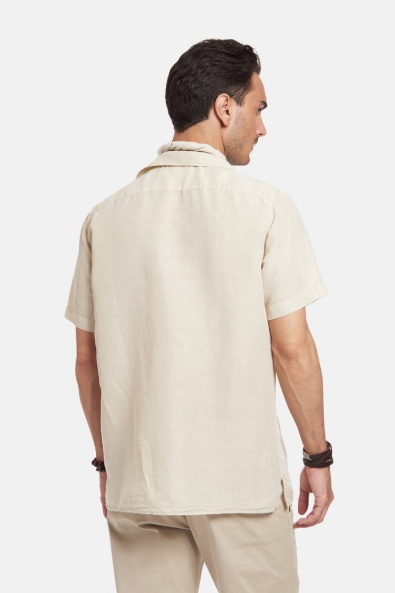 Beige La Martina Regular-fit Linen-blend Men Shirts USA | OOI-7142