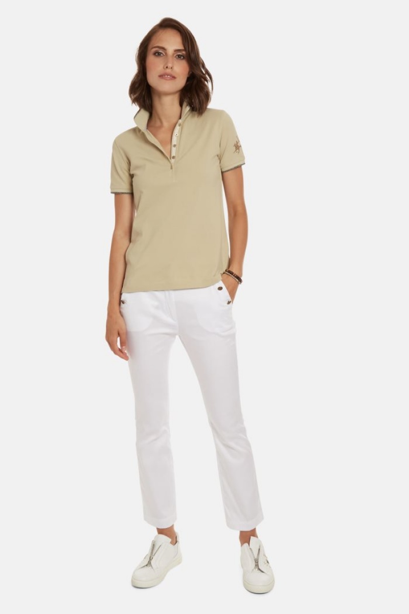 Beige La Martina Regular-fit Sequin Women Polo Shirt USA | YWF-1757