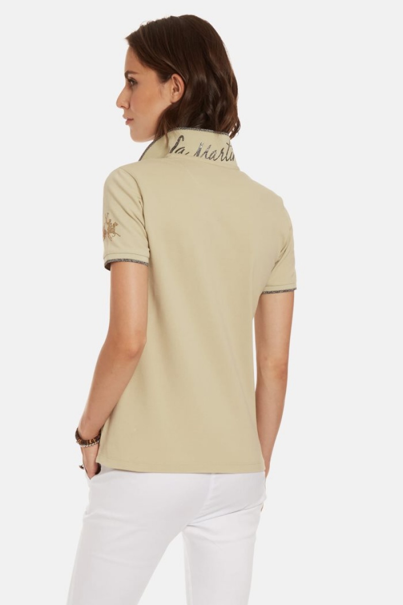 Beige La Martina Regular-fit Sequin Women Polo Shirt USA | YWF-1757