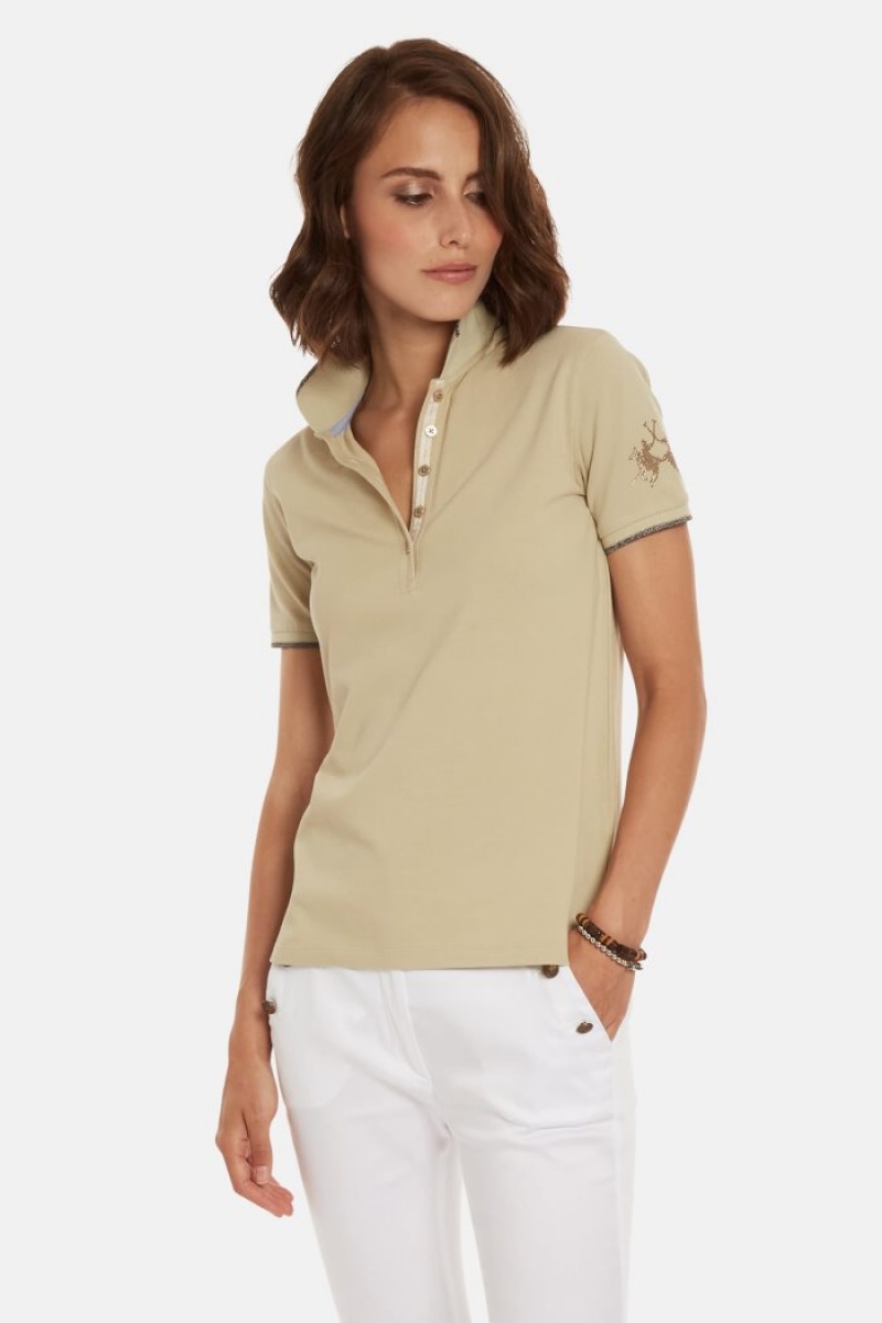 Beige La Martina Regular-fit Sequin Women Polo Shirt USA | YWF-1757