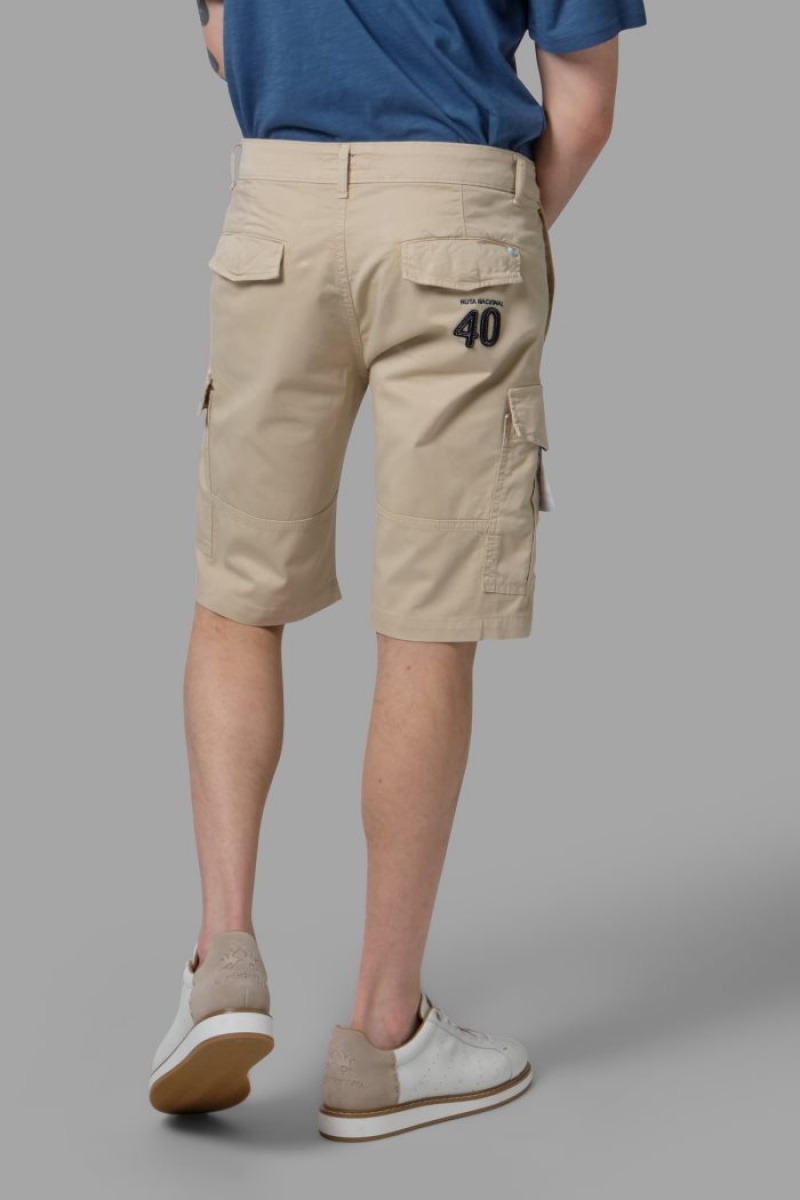 Beige La Martina Regular-fit Stretch Cotton Men Bermuda Shorts USA | EJJ-0281