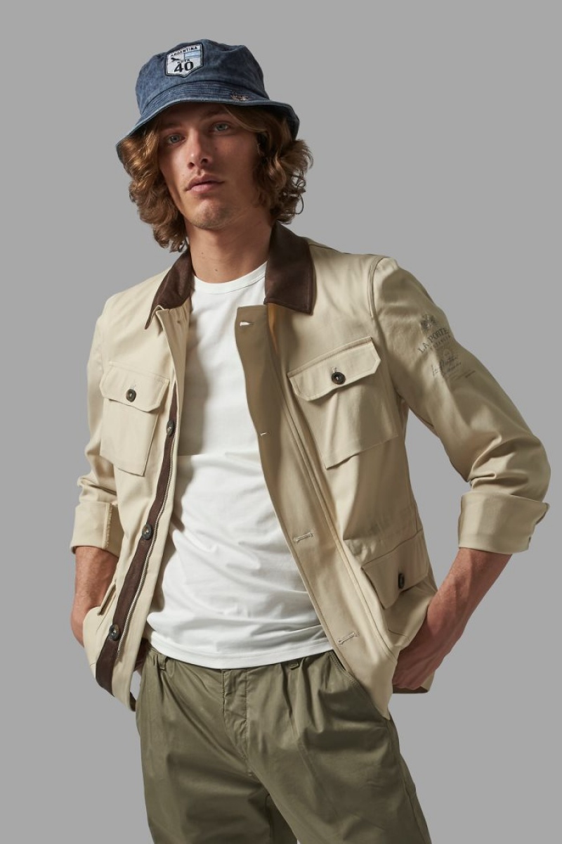 Beige La Martina Regular-fit Stretch Cotton Sahariana Men Jackets USA | BYF-5371