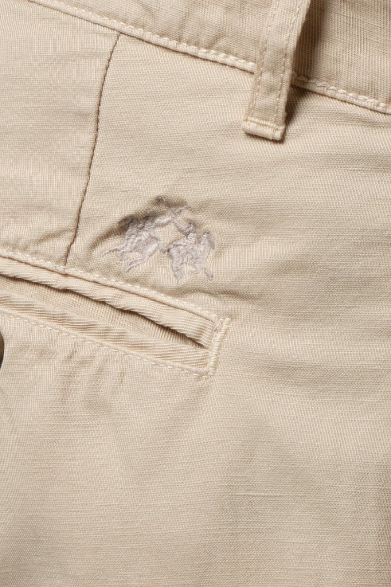 Beige La Martina Slim-fit Linen-blend Men Chino Pants USA | AHE-8186