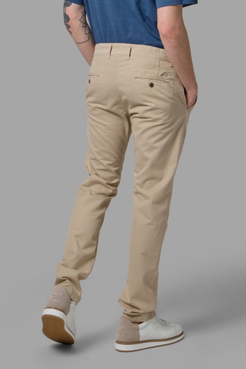 Beige La Martina Slim-fit Linen-blend Men Chino Pants USA | AHE-8186