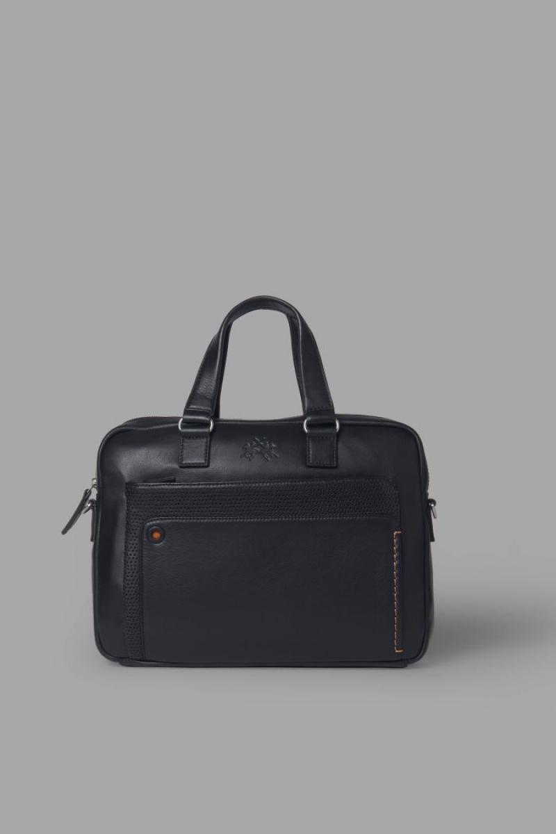 Black La Martina Double-handle Leather Men Briefcase USA | GFX-3775