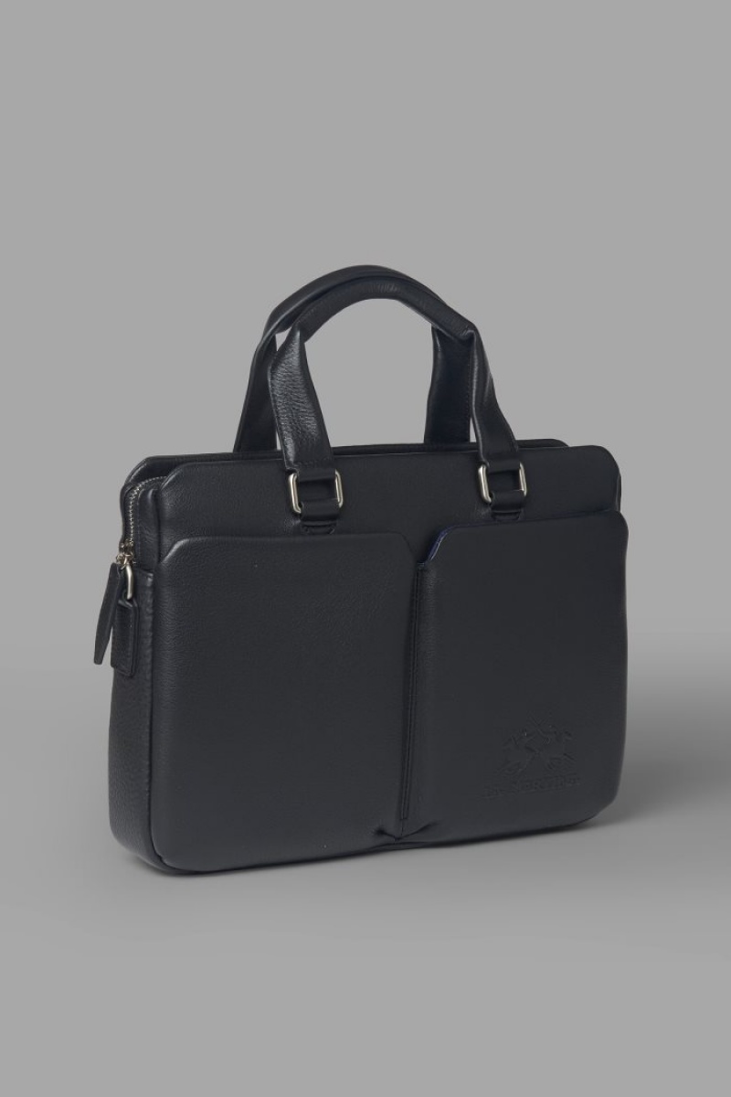 Black La Martina Double-handle Leather Men Briefcase USA | LXD-7605