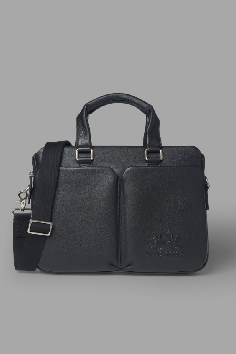 Black La Martina Double-handle Leather Men Briefcase USA | LXD-7605