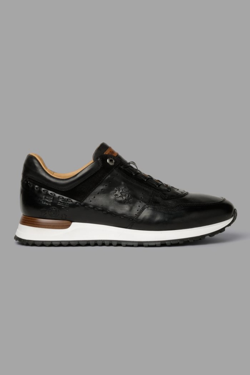 Black La Martina Leather With A White Crepe Sole Men Sneakers USA | GSQ-9980