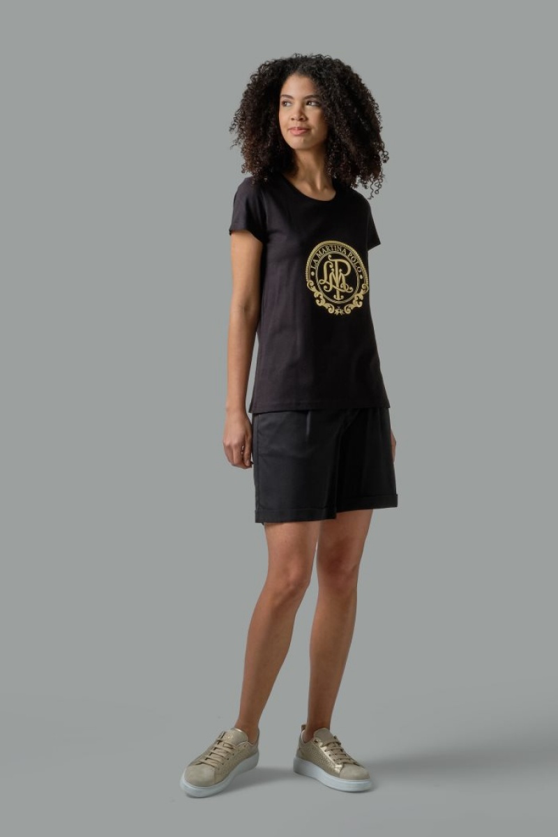 Black La Martina Regular-fit 100% Cotton Women T Shirts USA | SAB-2778