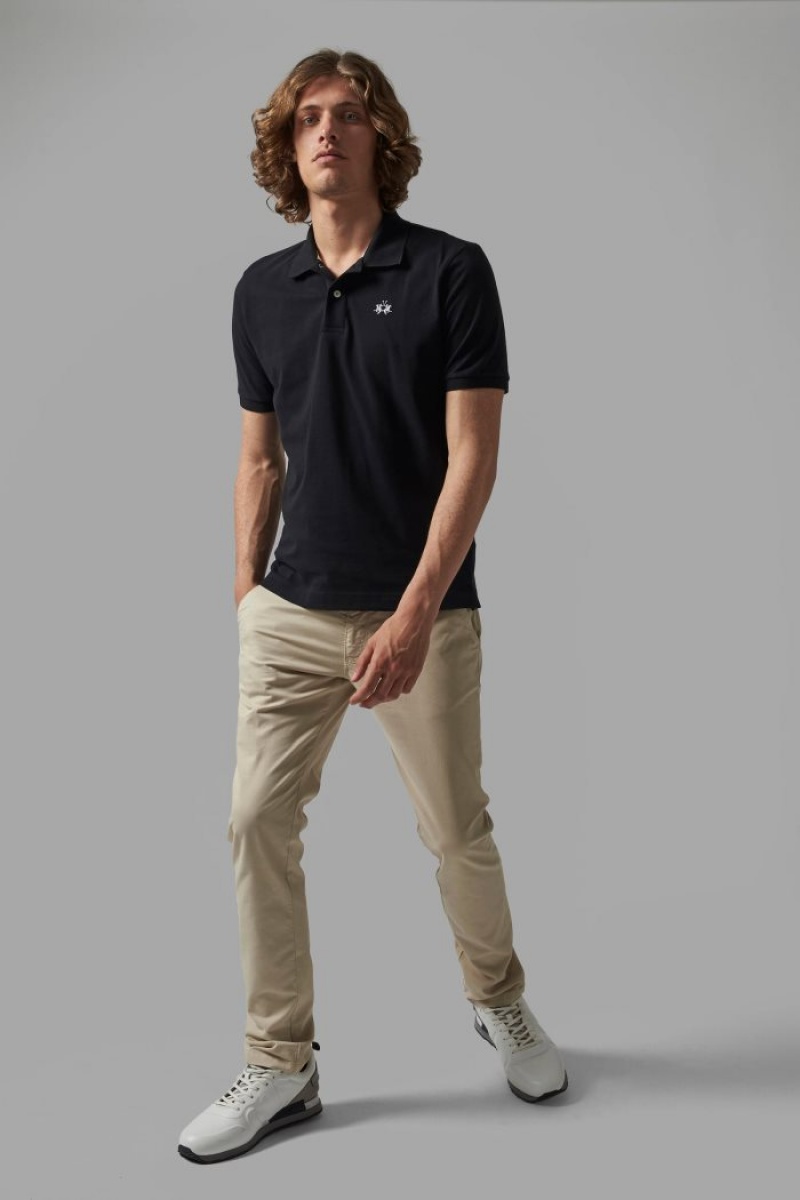 Black La Martina Regular-fit Classic Piqué Men Polo Shirt USA | LLG-0200