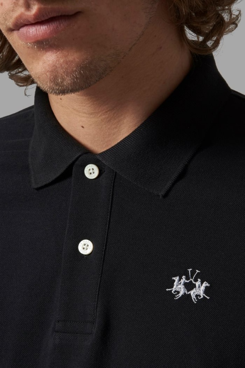 Black La Martina Regular-fit Classic Piqué Men Polo Shirt USA | LLG-0200