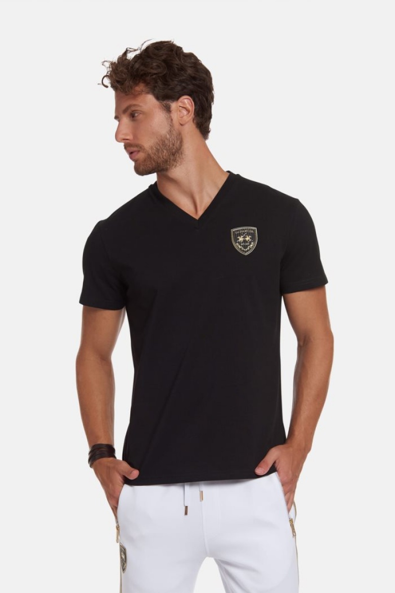 Black La Martina Regular-fit Cotton Men T Shirts USA | CIP-5729