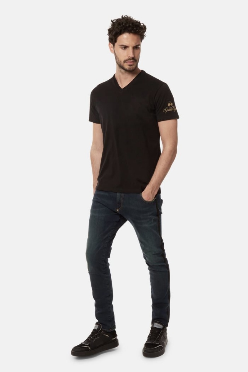 Black La Martina Regular-fit Cotton Men T Shirts USA | IZG-1421