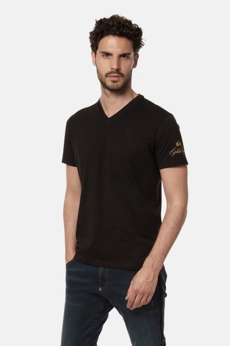 Black La Martina Regular-fit Cotton Men T Shirts USA | IZG-1421