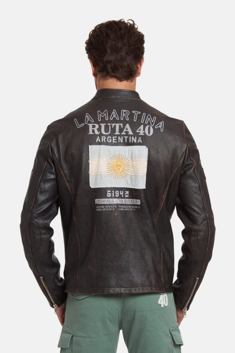 Black La Martina Regular-fit Leather Men Jackets USA | QBU-5109