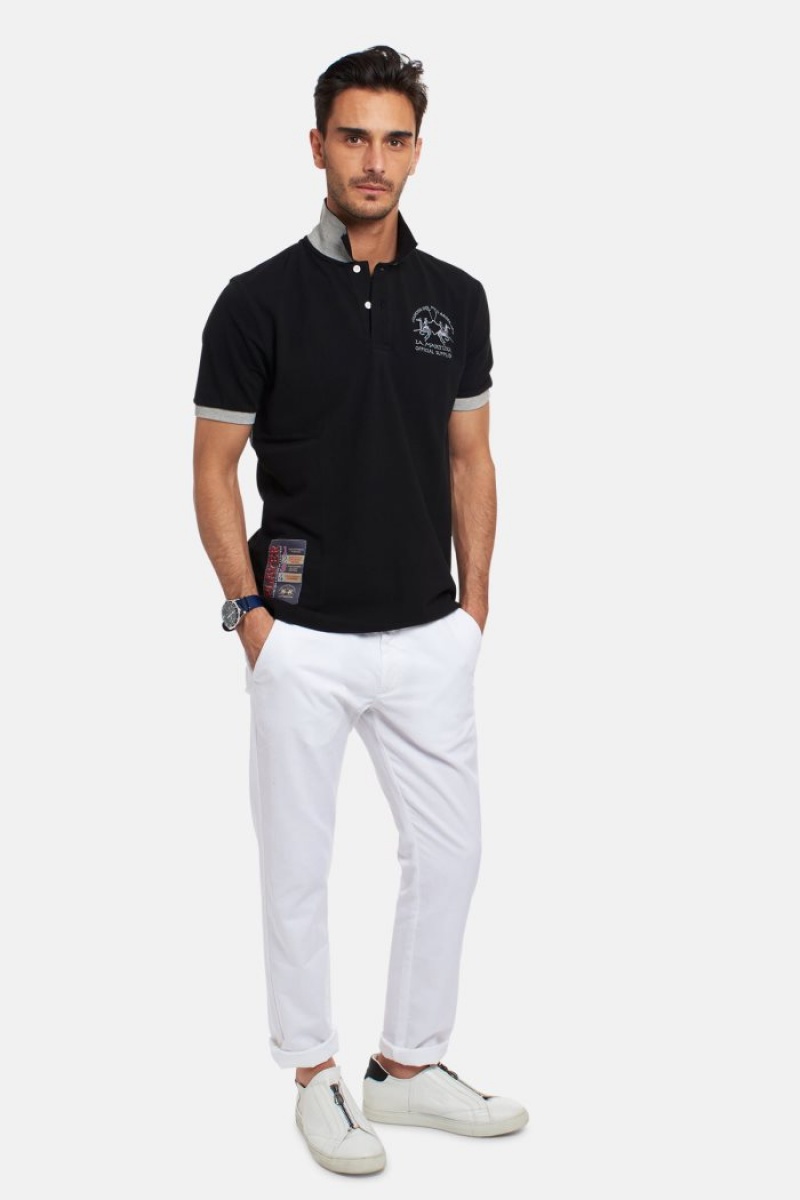 Black La Martina Short-sleeved Regular Fit Men Polo Shirt USA | ADY-8355