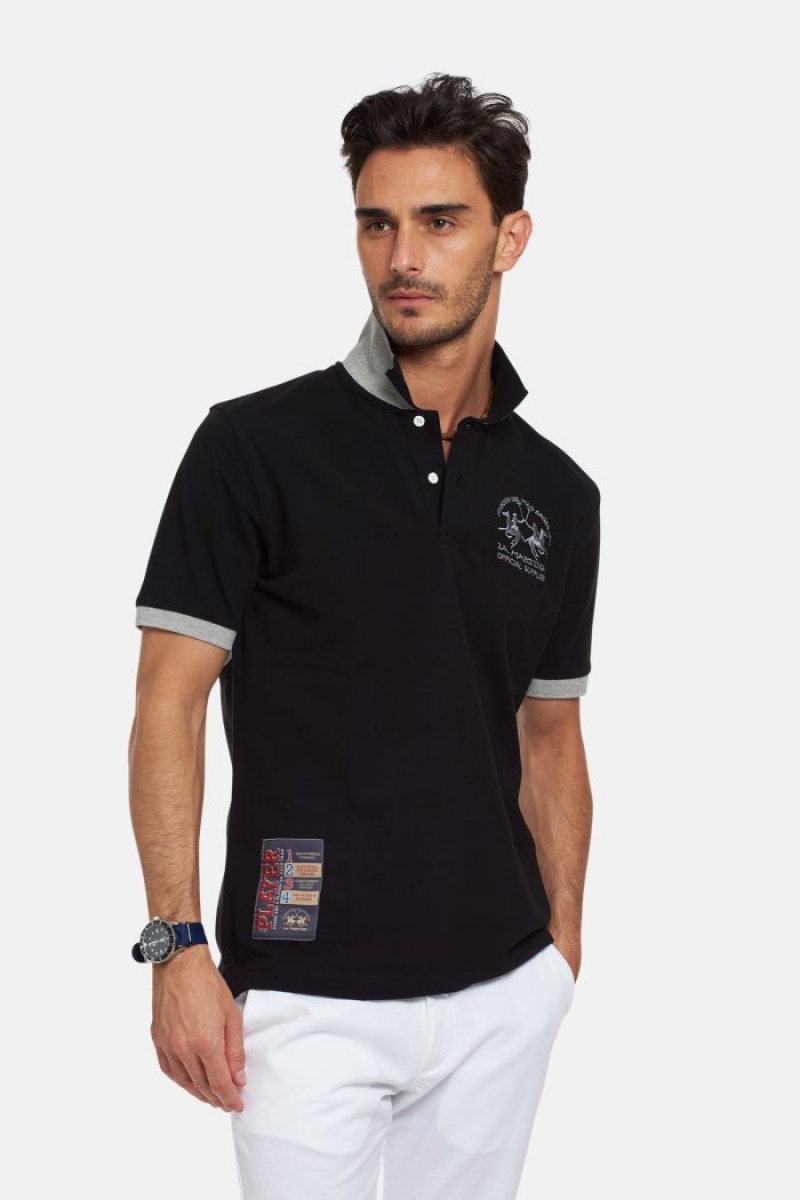 Black La Martina Short-sleeved Regular Fit Men Polo Shirt USA | ADY-8355