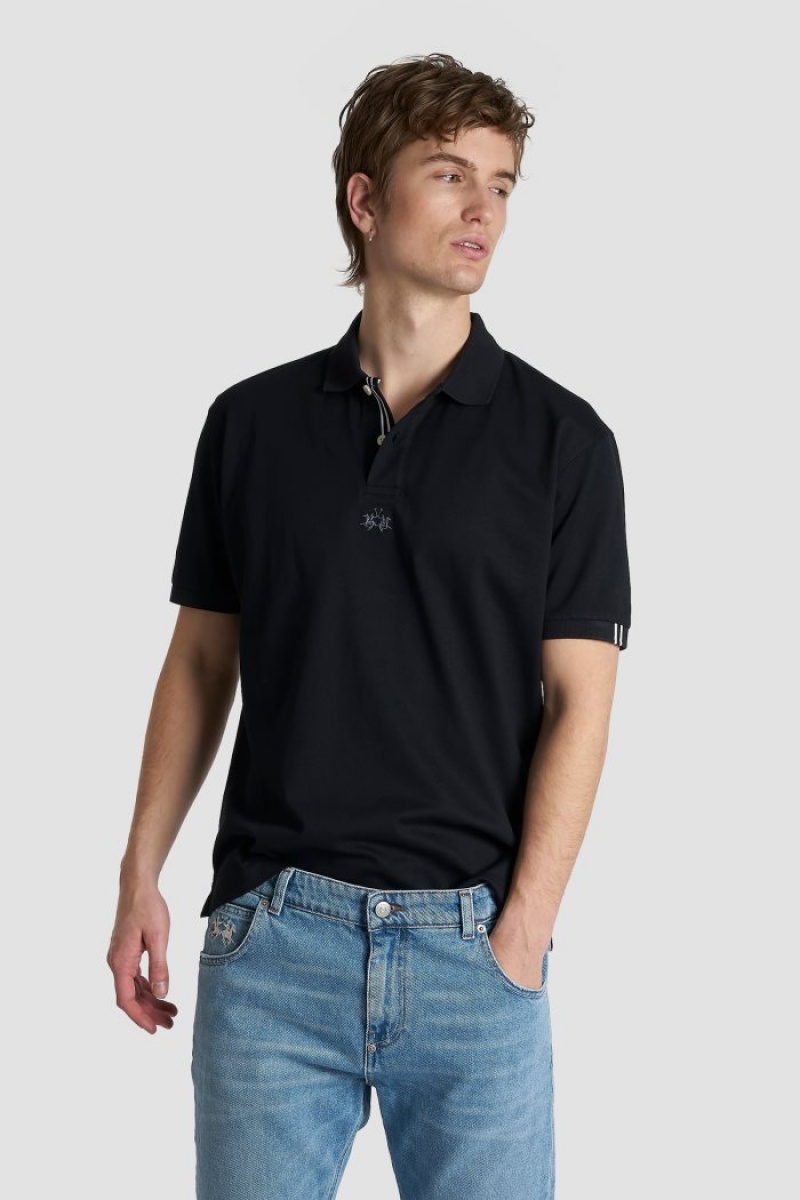 Black La Martina Short-sleeved Regular Fit Men Polo Shirt USA | YJG-8107