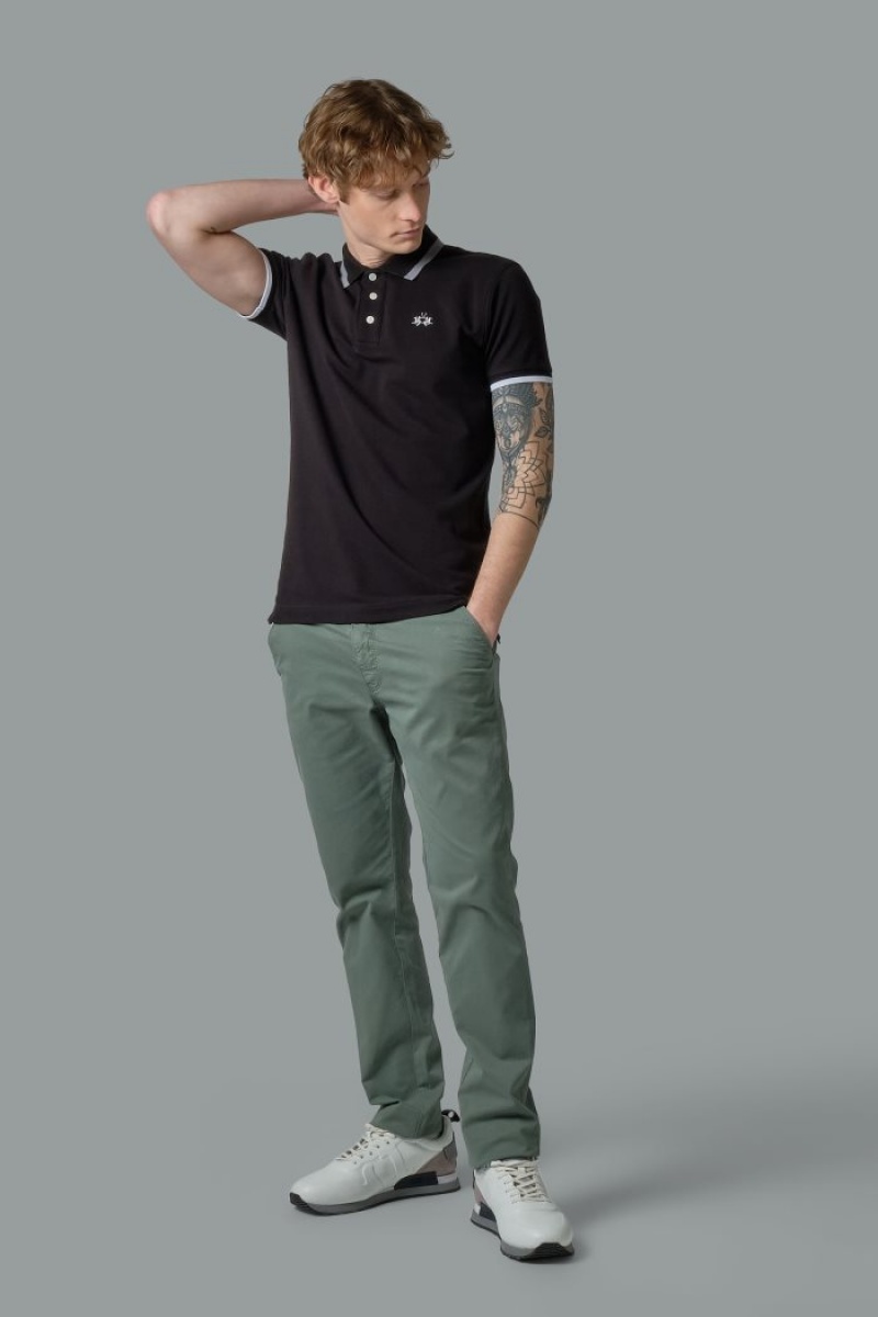 Black La Martina Slim-fit Stretch Piqué Men Polo Shirt USA | OFM-2007