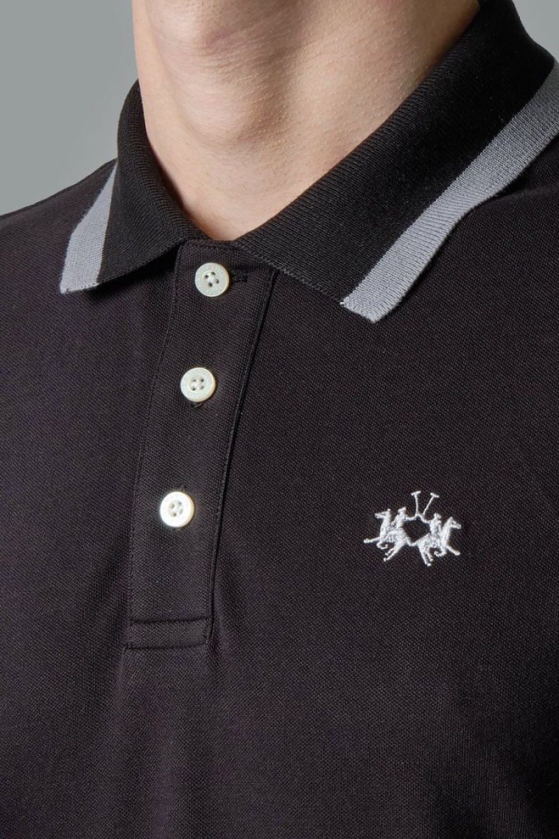 Black La Martina Slim-fit Stretch Piqué Men Polo Shirt USA | OFM-2007