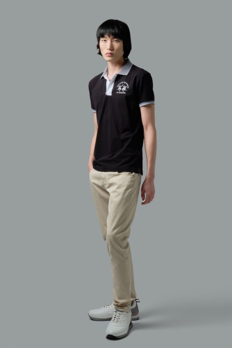 Black La Martina Slim-fit Stretch Piqué Men Polo Shirt USA | LWM-7013