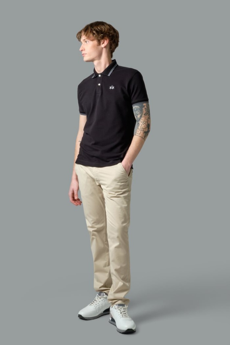 Black La Martina Slim-fit Stretch Piqué Men Polo Shirt USA | XKW-6422